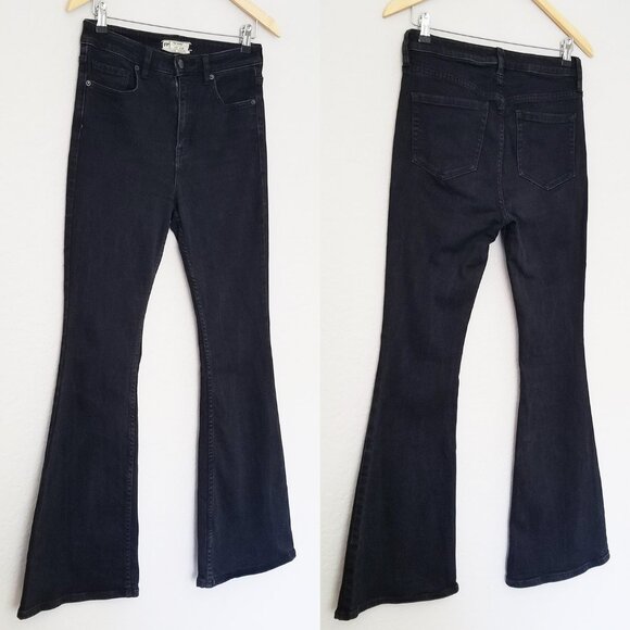 Free People High Waist Flared Bell Bottom Jeans Size 28 Black Stretch Comfy Boho - Picture 1 of 13